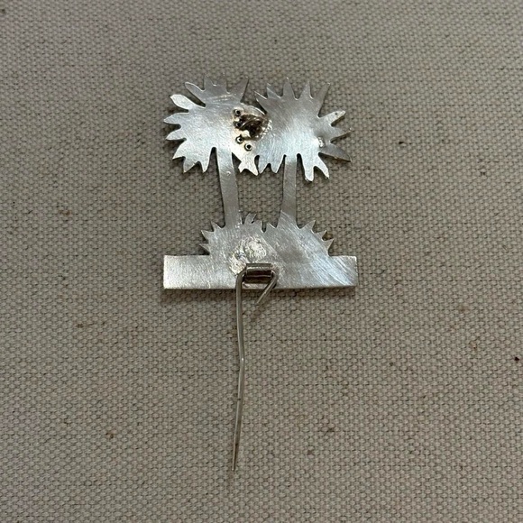 Vintage Hallmarked Sterling Silver Palm Tree Design Statement Brooch Pin - Picture 3 of 7